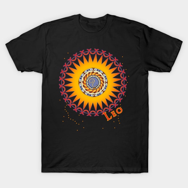 LEO Birthday Ornate Fiery Colors T-Shirt by Scarebaby